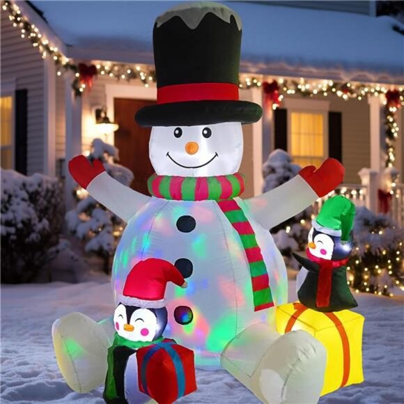 7.5FT Lighted Christmas Inflatables Snowman with Penguins Outdoor Decorations - Picture 6 of 7